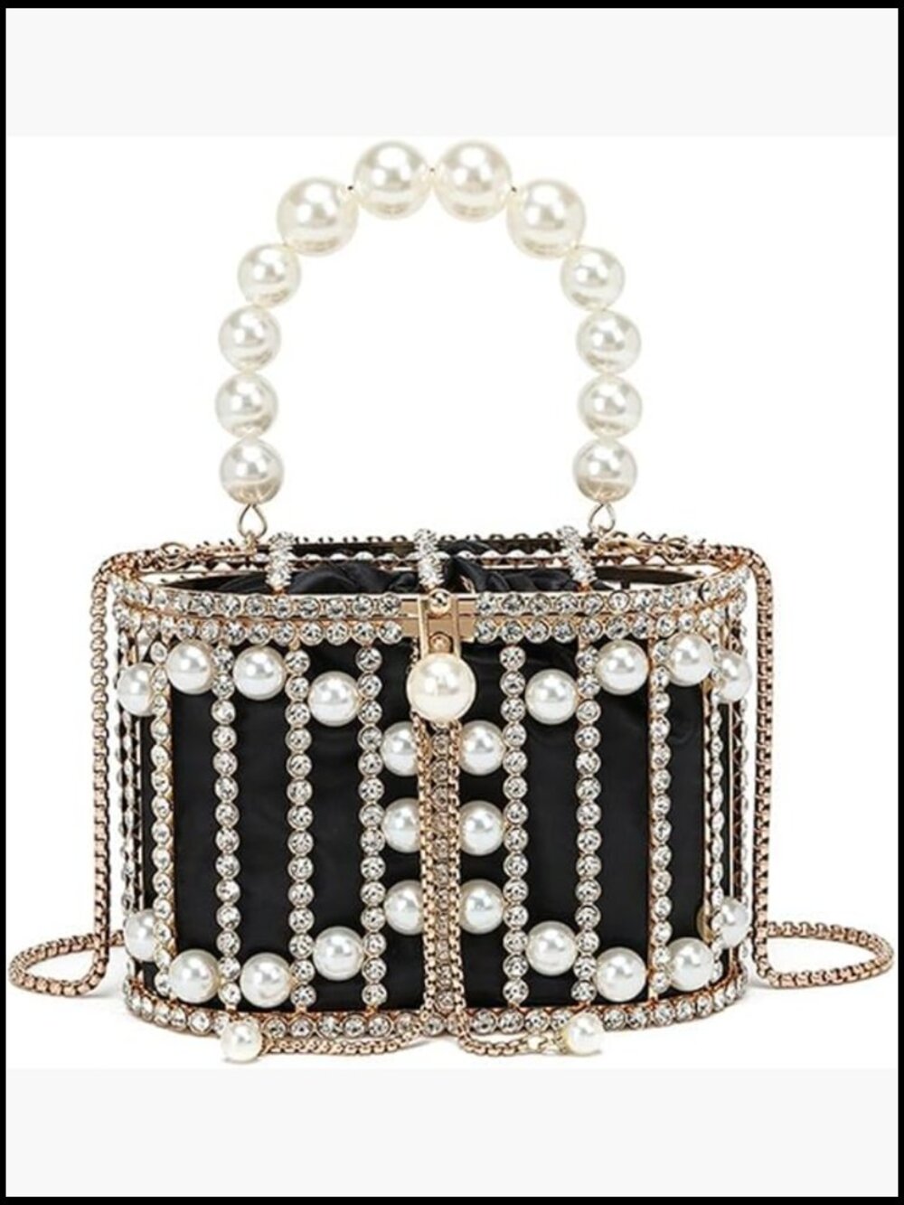 Rhinestone Cage Bag Sparkling Hollow Pearl Evening Clutch Glitter Double-layer